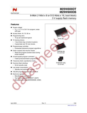 M29W800DT70ZE6E datasheet  